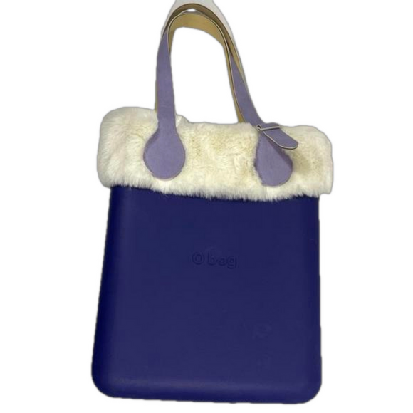 O Bag Purple Rubber Tote with Ivory Faux Fur Trim - Picture 3 of 12